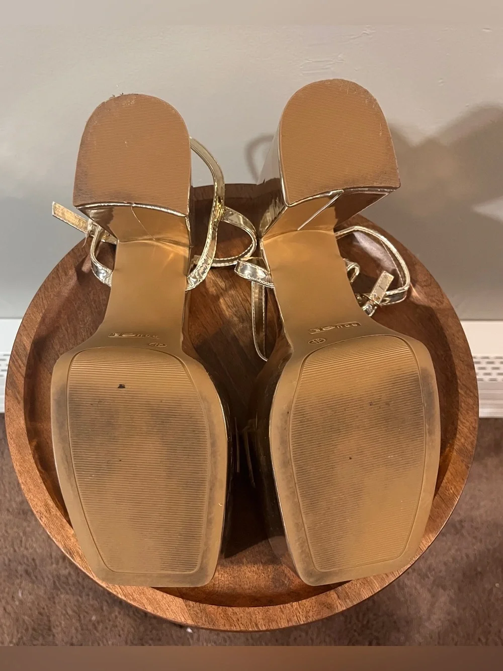 Rouge! Metallic Gold Platform Sandals with Ankle Strap Worn Once